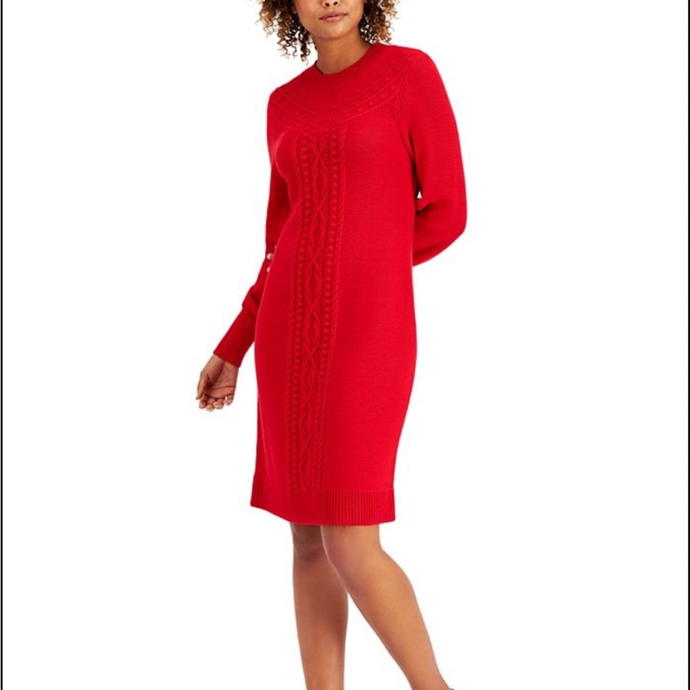 Charter Club Vibrant Red Long Sleeve Dress Size M - Picture 1 of 9